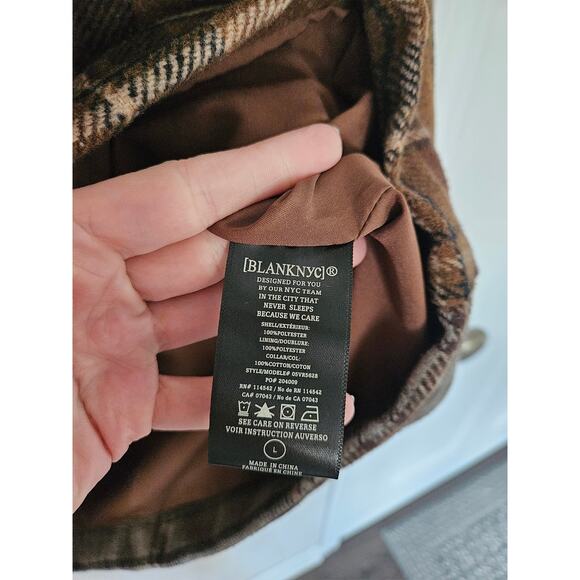 Anthropologie BlankNYC Brown Green Situationship Plaid Shirt Jacket NWT Size L - Picture 11 of 16